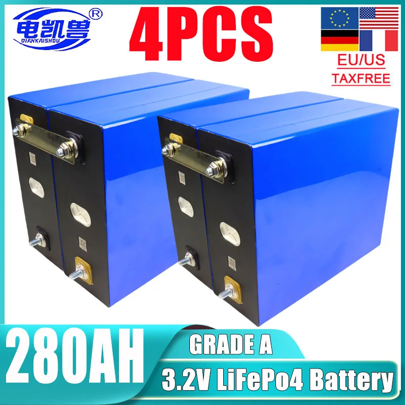 

4PCS 3.2V 280ah 320ah DIY 12V LiFePo4 battery A-level large capacity lithium iron phosphate outdoor rechargeable battery pack