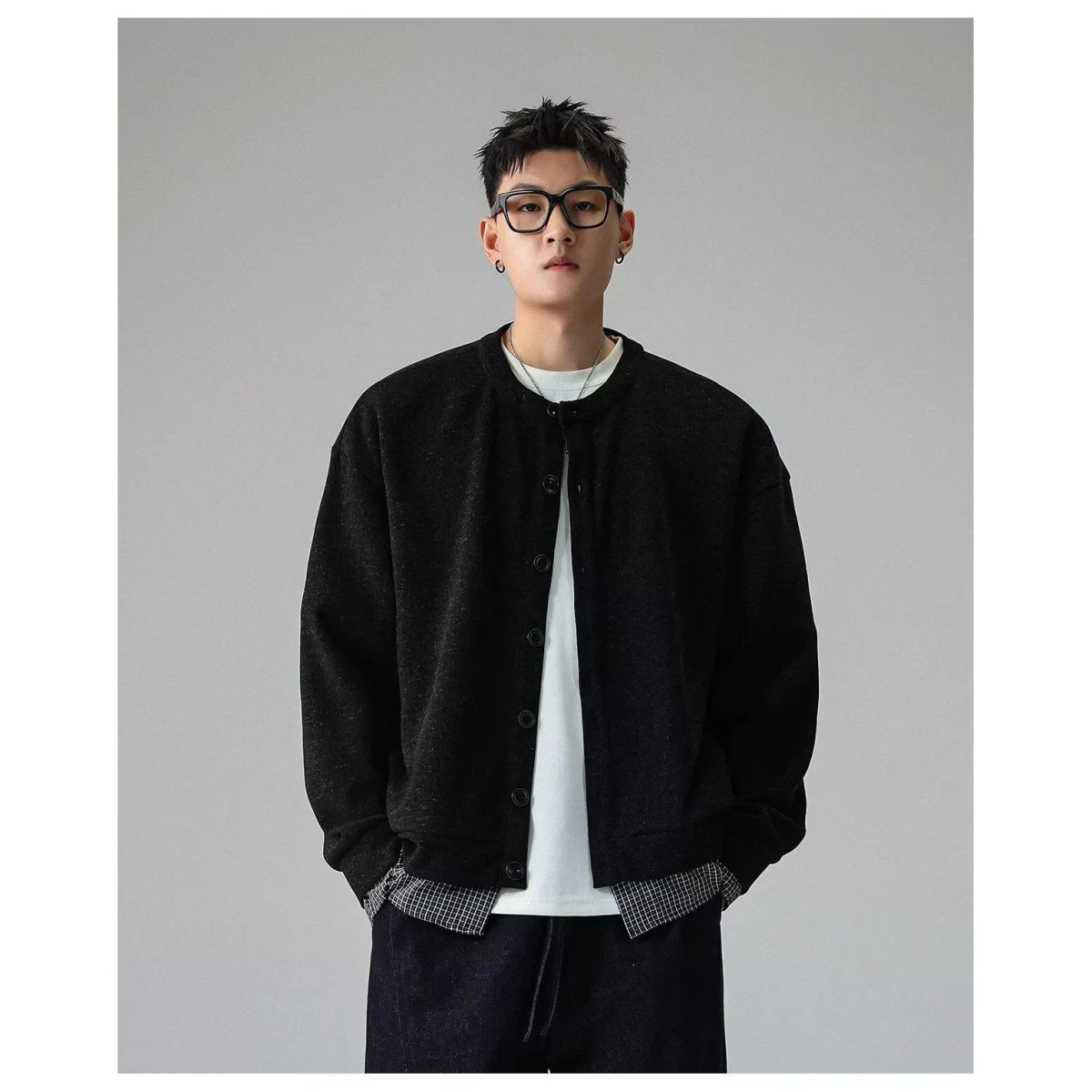 

Retro Plaid Patchwork Open Cardigan Men's Casual Sweatshirt Jacket Spring Autumn American Trendy Brand Regular Fit Knitted Sw...