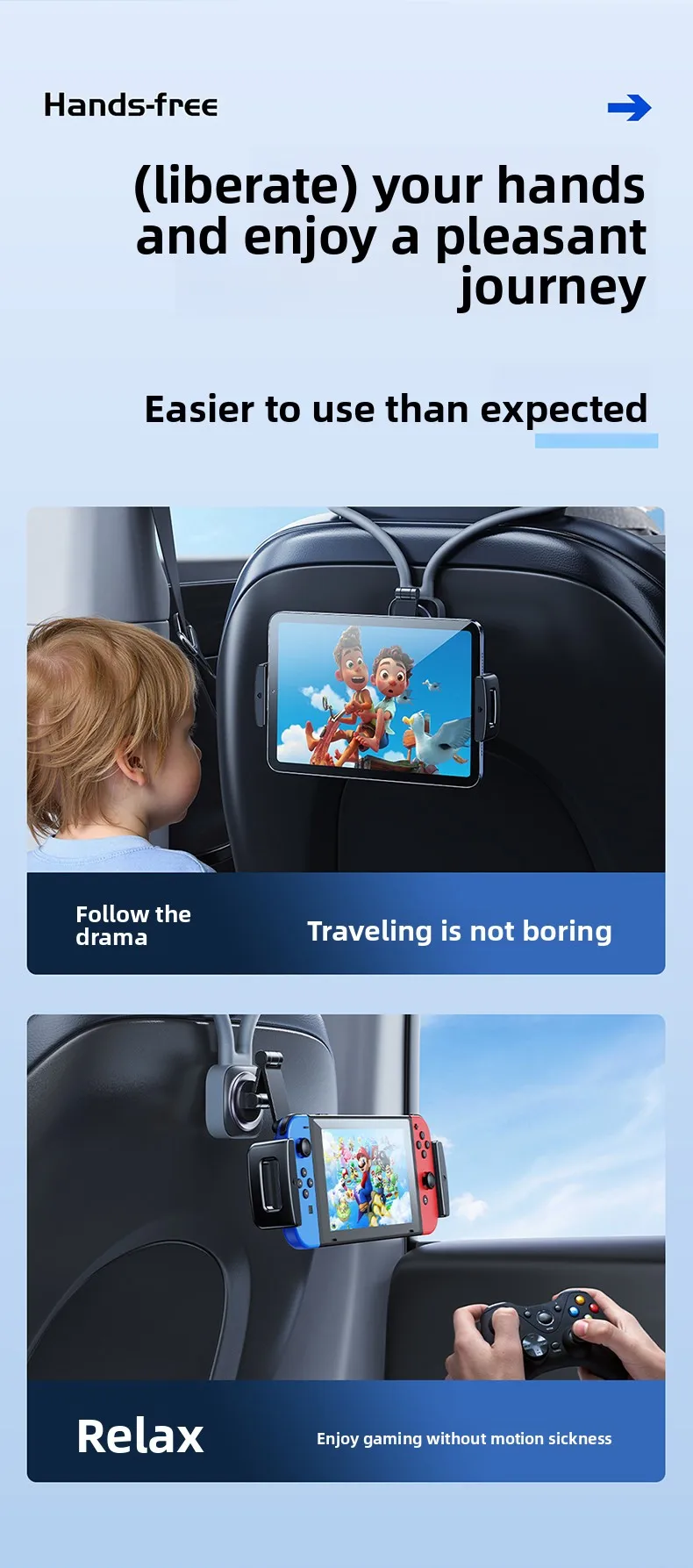 Soporte para tablet en el reposacabezas del asiento trasero del coche, compatible con iPad, universal, flexible y con ro