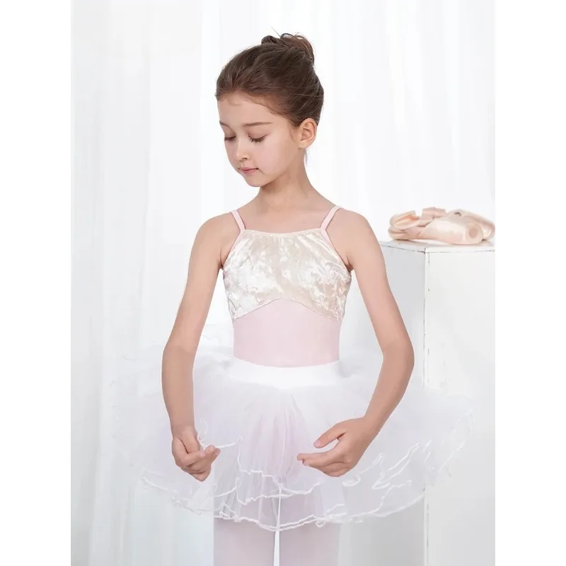 Dziecięce stroje taneczne letnie na ramiączkach jednoczęściowe sukienki z gazy chiński taniec klasyczny taniec dziewczęcy trening występ aksamit