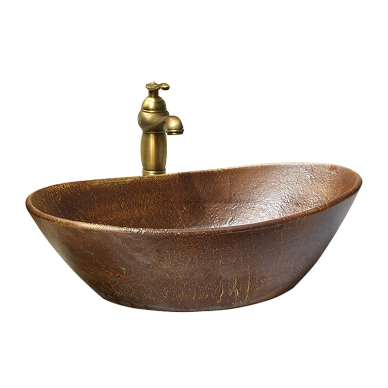

Antique American ingot table basin bathroom retro washbasin ceramic oval outdoor art basin