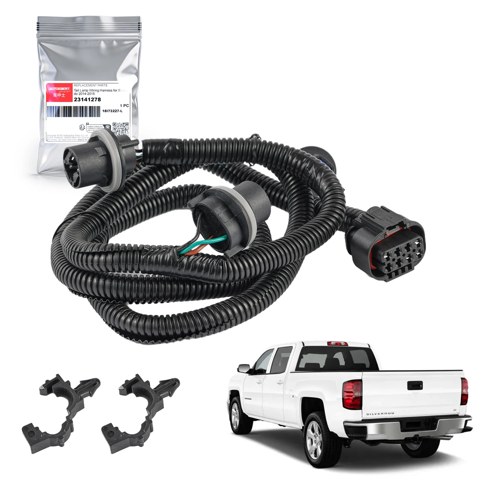 Tail Light Lamp Wiring Harness with Sockets for 2014 2015 Chevy Silverado 1500 Back Driver Left Side Replacement Part 23141278