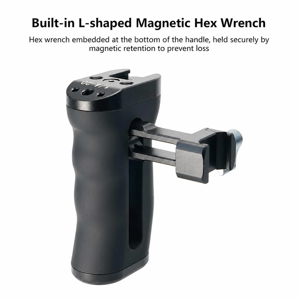 Universeller 1/4-Zoll-Schraub-/NATO-Schienen-Seitengriff aus Aluminium für Kamerakäfige mit Cold-Shoe-Halterung für DJI Ronin Gimbal Stabilisatoren – Detail 4