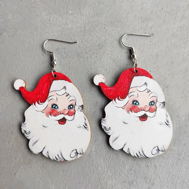 Wooden Santa Earrings Christmas Gnome Snowman Red Black Plaid Christmas Lanterns Christmas Tree Water Drops Christmas Earrings