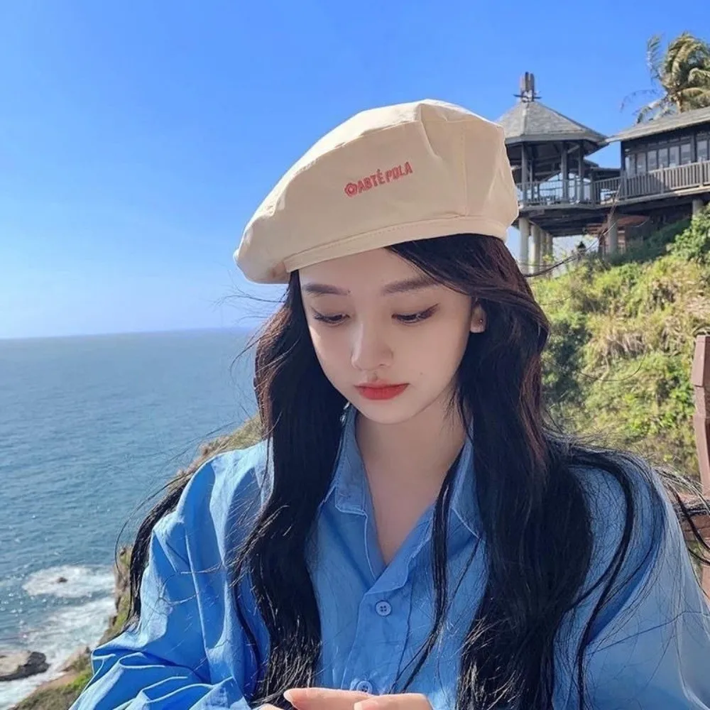 

Elegant Plaid Double-sided Beret Solid Color Flat Women Beanie Hat Painter Hat Japanese Octagonal Caps Women