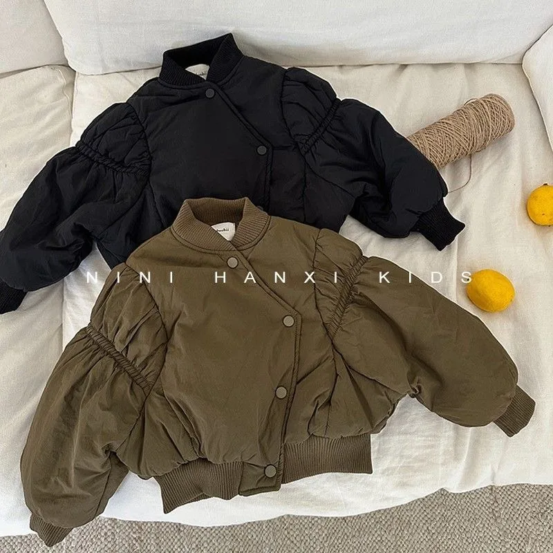 Girls in Autumn and Winter, Short Cotton Clothing, Children's Cotton Jacket, Thickened and Stylish, Irregular Bubble Sleeves
