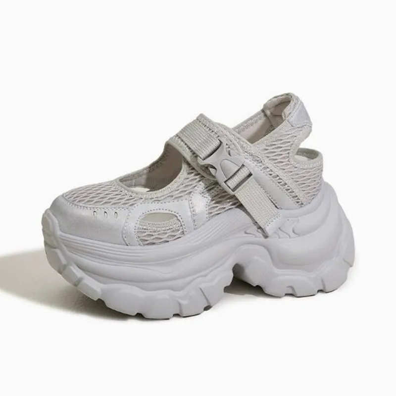 

Новые летние женские спортивные уличные сандалии, модные нескользящие мягкие дышащие повседневные пляжные туфли на каблуке 9 см, трендовые удобные шлепанцы