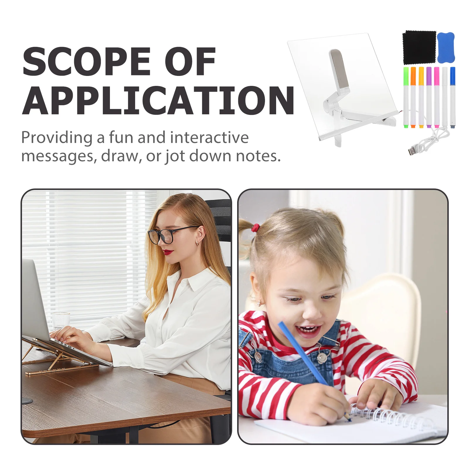 مجموعة واحدة من لوحة ملونة مقاس 7.9 × 7.9 بوصة LED تضيء لوحة رسائل للكتابة من الأكريليك للأطفال والمكتب المنزلي الجاف #3