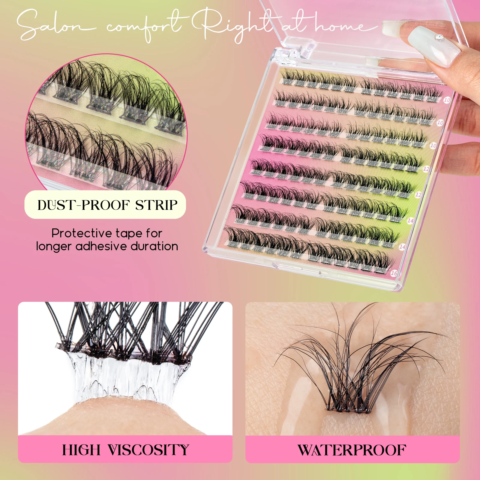 VYRILA Self Adhesive Eyelashes Cluster Lashes No Glue Needed DIY Lash Extension Soft Glue-Free Individual Lashes
