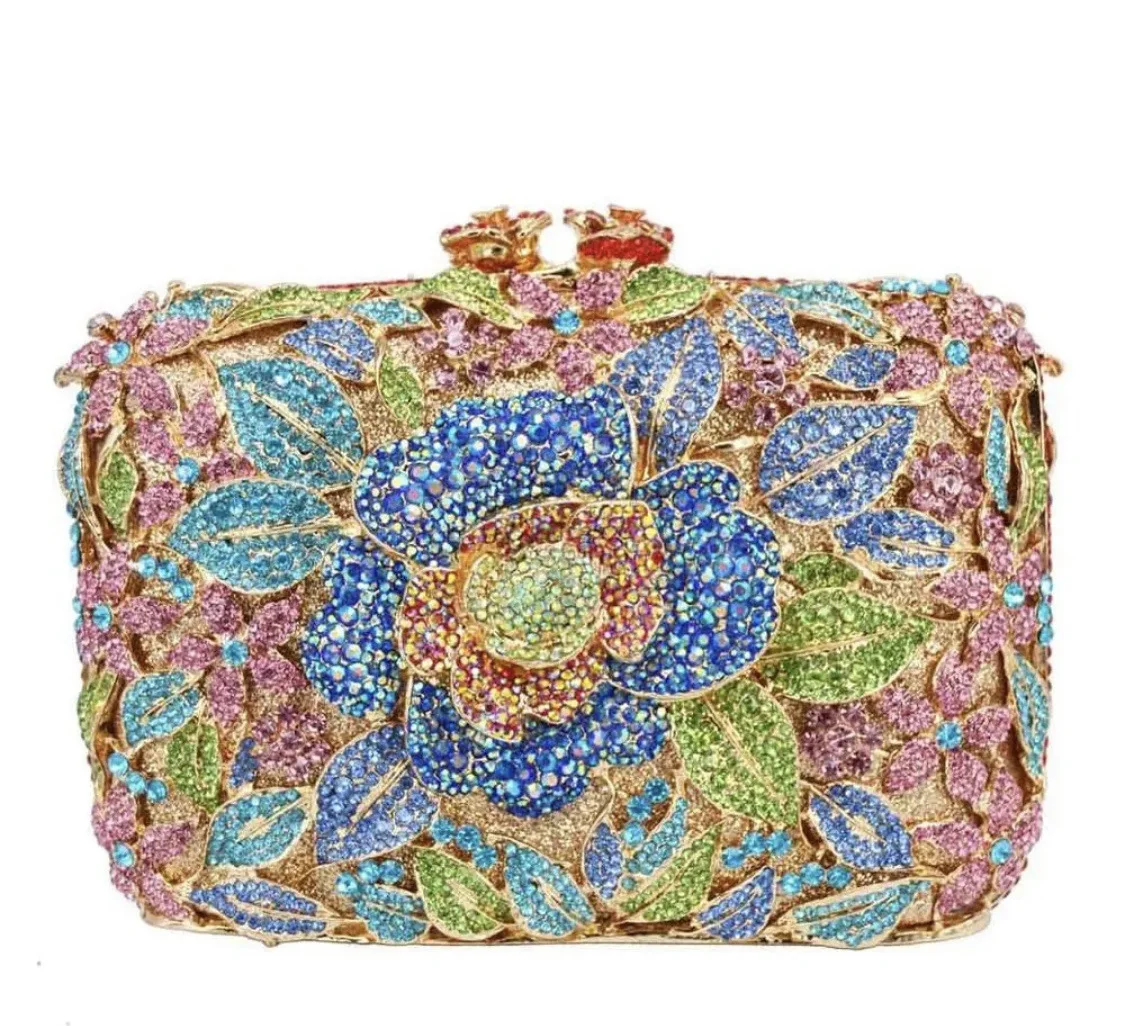 

Clutch Diamond Dinner Bag Hollow Pastel Roses Full Of Diamonds Women's Banquet Dress Bag Bolsas De Mujer Bolso Diseñador De Lujo