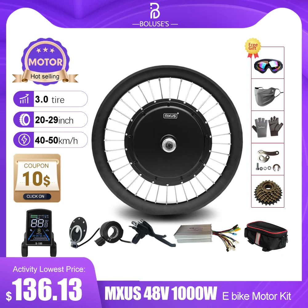 Hub Motor Ebike Kit 48V1000W 20 / 24 / 26 / 27.5 / 28/29/700c Inch 3.0Tire MXUS Electric Bicycle Rear  Motor