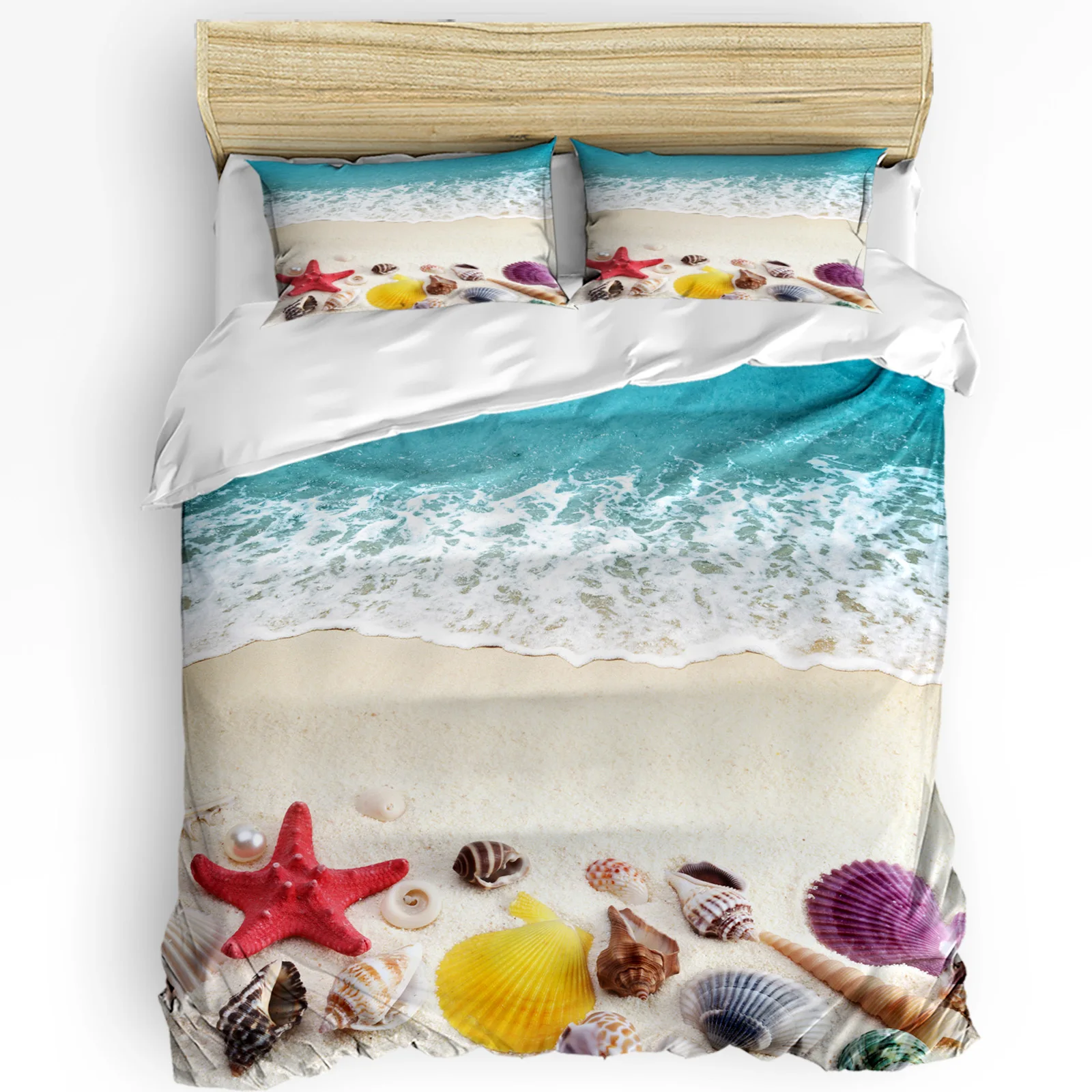 

Beach Waves Shells Conch Pearls Bedding Set 3pcs Duvet Cover Pillowcase Kids Adult Quilt Cover Double Bed Set Home Textile