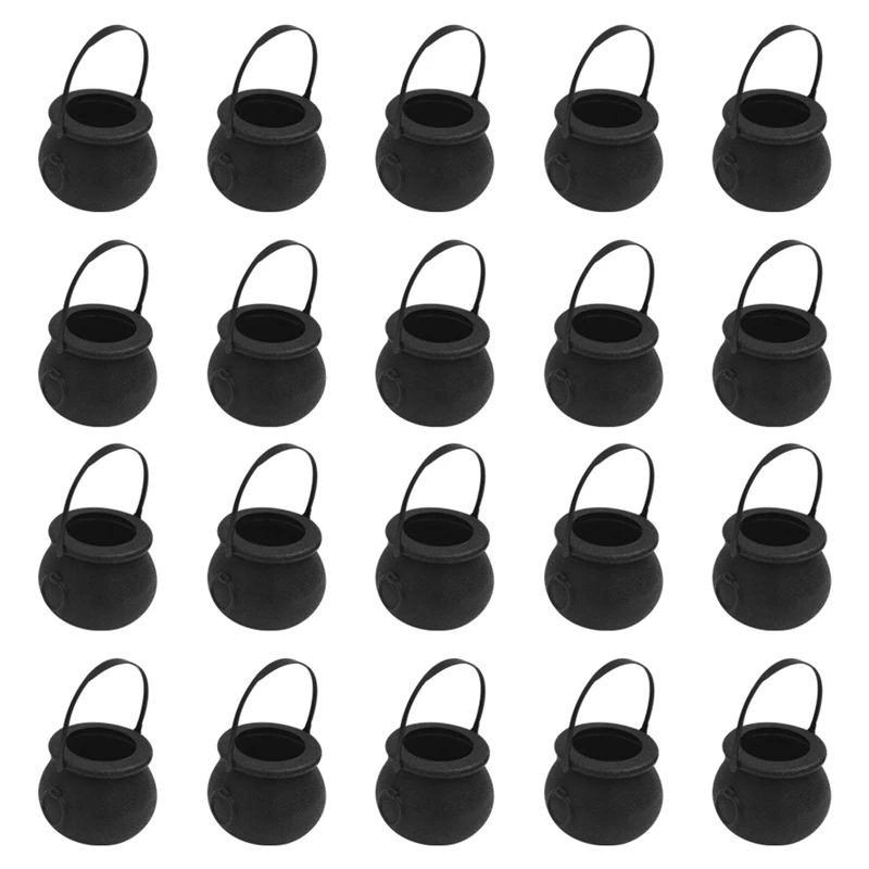 20 Pack Plastic Black Witch Candy Bowls Cauldrons Candy Kettles Witch Skeleton Cauldron Holder