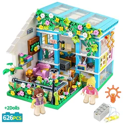 LED City Balloon House Sunshine Garden Street View Series Building Blocks Friends Lighting Flower House Toys DIY Kids Gifts