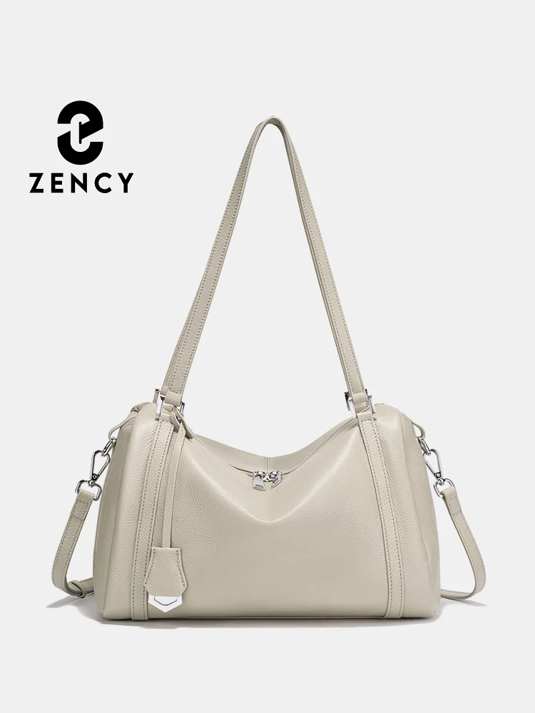 Zency Women Shoulder Pillow Bag Genuine Leather Large Capacity Designer Handbag Large Boston Bag for Business OL Crossbody