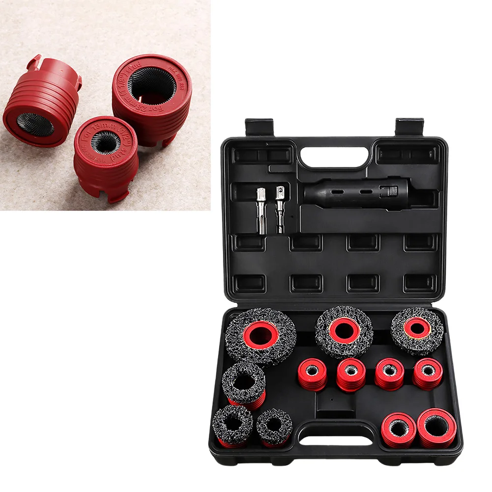 15PCS Car Wheel Stud Cleaning Tools with Snap In Mechanism for Secure Fit and Fast Rust Removal in Automotive Applications