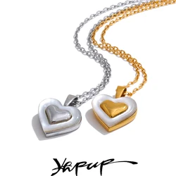Yhpup Valentine's Day Gift Shell Heart Love Chic Pendant Necklace for Women Stainless Steel Exquisite Collar Jewelry