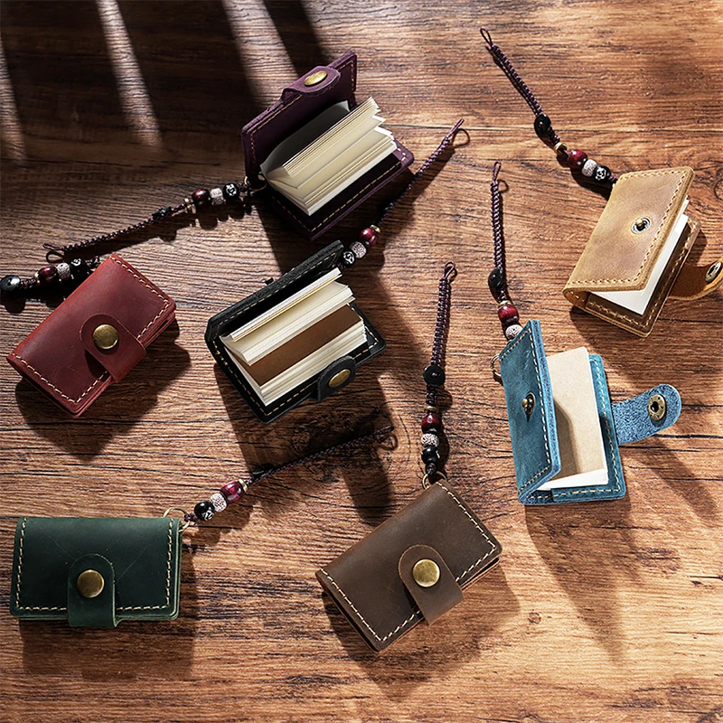 Cute Tiny Leather Notebook Pendant Mini Pocket Notepad Pendant Retro Cowhide Cover Booklet Pendant Backpack Decoration Gifts