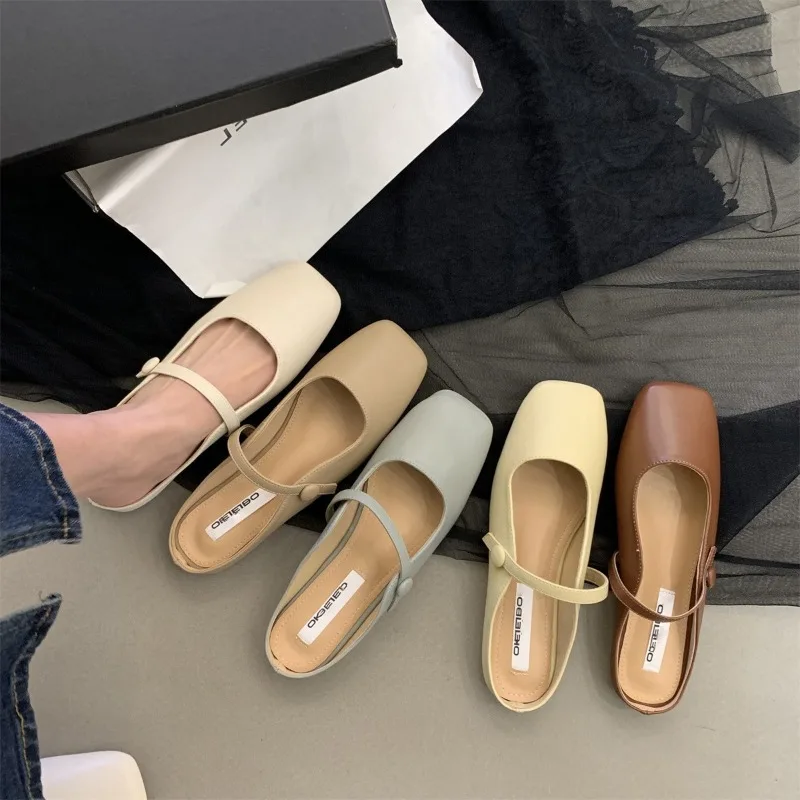 Korean Style French Retro Baotou Slipper Fashion Spring Summer Mules Ladies Shoes Women Sandals Zapatillas Mujer 2024 New