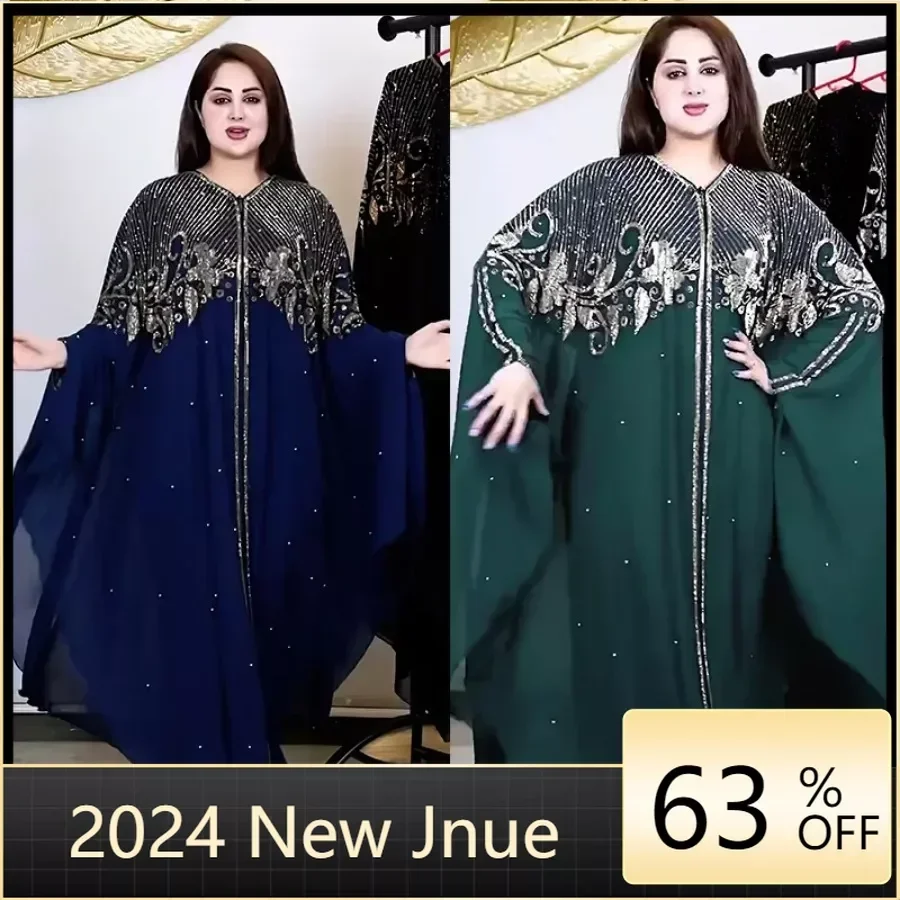 

2024 Plus Size African Dresses for Women Summer Long Sleeve V-neck Long Maxi Dress Gowns Muslim Fashion Abaya Ankara Dresses