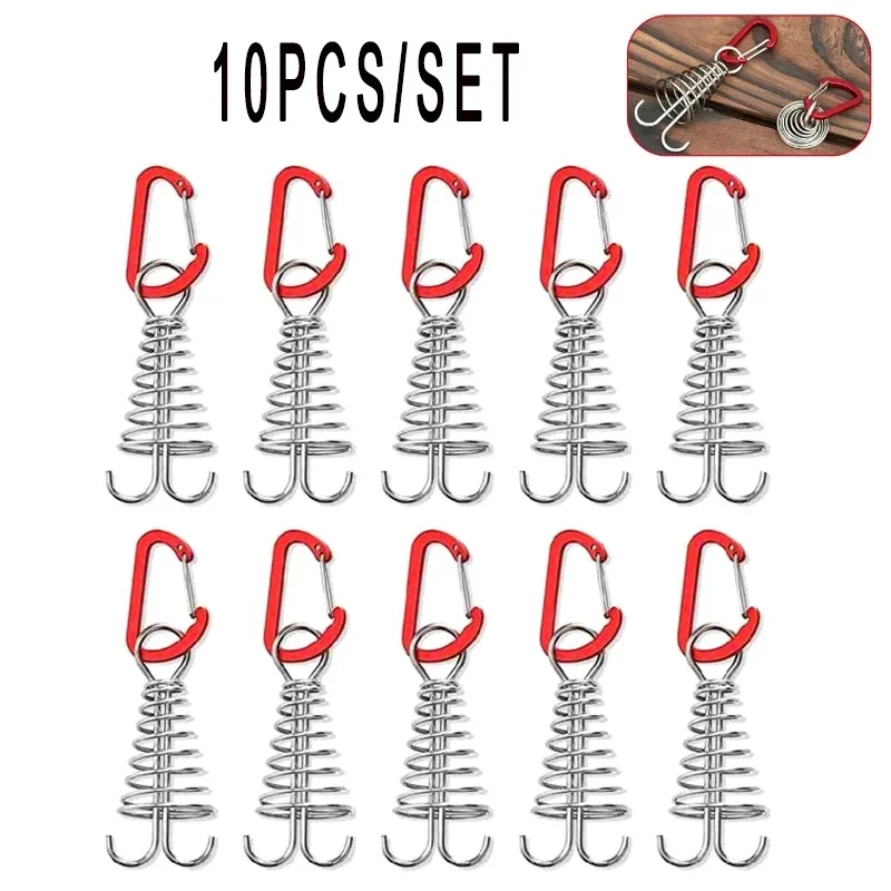 10pcs Spiral Shaped Spring Octopus Deck Peg with Carabiner Hook Windstopper Rope Buckle Tent Hooks Board Pegs For Hiking