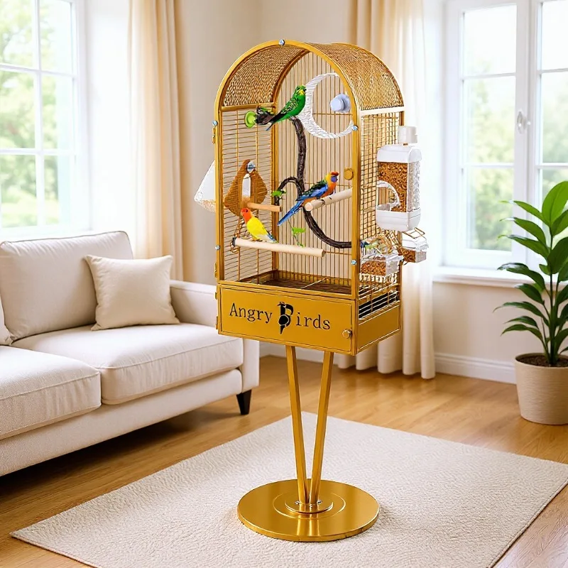 Golden Light Luxury Bird Cage Large Family Parrot Luxury Villa Pearl Bird Cage
