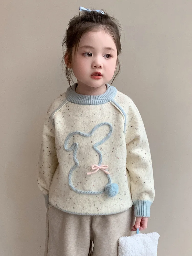 

Girls' Korean Style Thickened Sweater Autumn Winter New Children's Base Knitwear Stylish Baby Winter Inner Wear