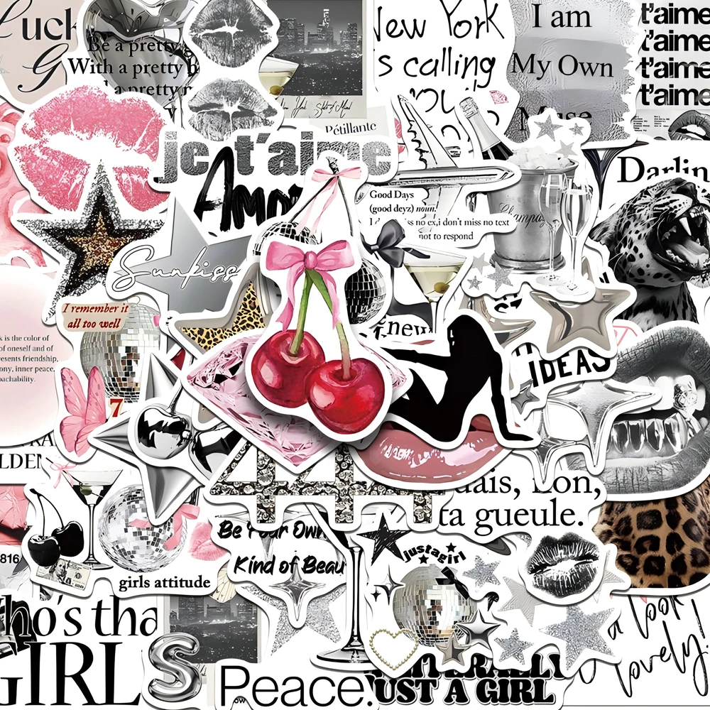 10/30/50 قطعة الفضة محظوظ فتاة الكرتون الكتابة على الجدران ملصقات مائي DIY جراب هاتف محمول كول Artsy الجمالية لاصقة تزيين حزمة