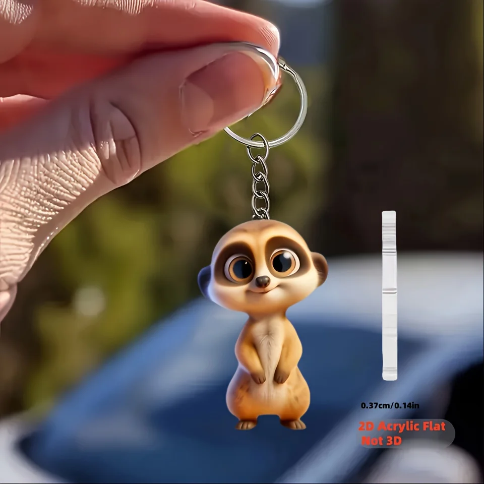 

Cute 2D Meerkat Keychain Acrylic Hanging Ornament Car Pendant Backpack Wallet Fun Accessories Charm Holiday Halloween Party Gift