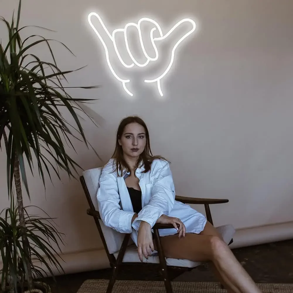 Neon Signs Shaka Hand Gesture Hang Symbol LED Light for Wall Decor Greeting Lamp for Home Bedroom Restaurants Shops Bar Party