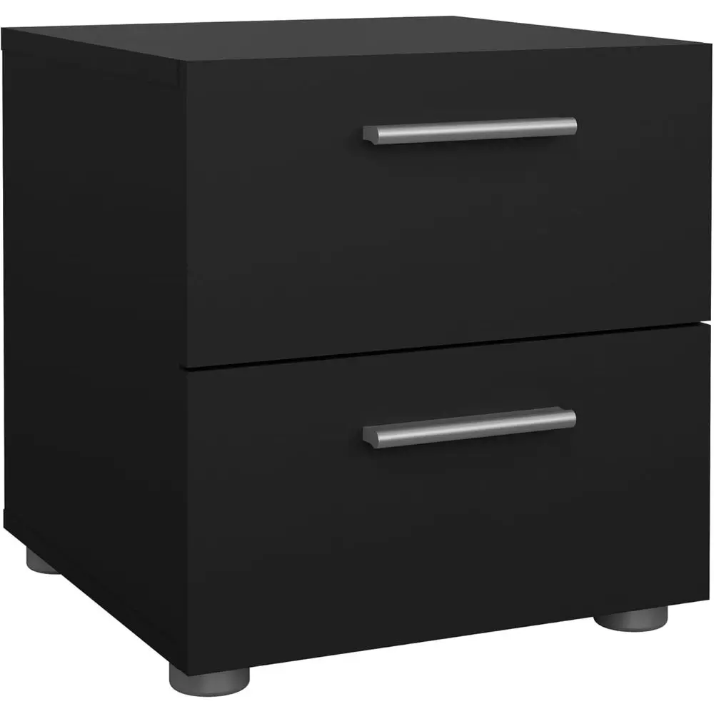

Modern Black Bedroom Nightstand with Silver Handles