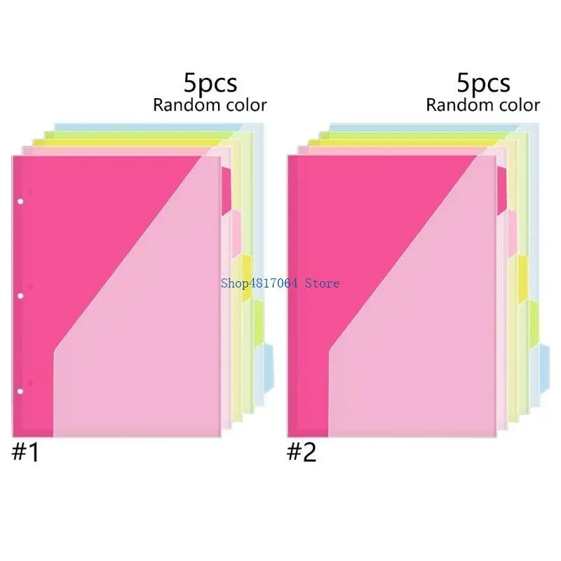 

T3LB 5 Pcs Index Page Folders Plastic Dividers 3 Holes File Folders School Supplies