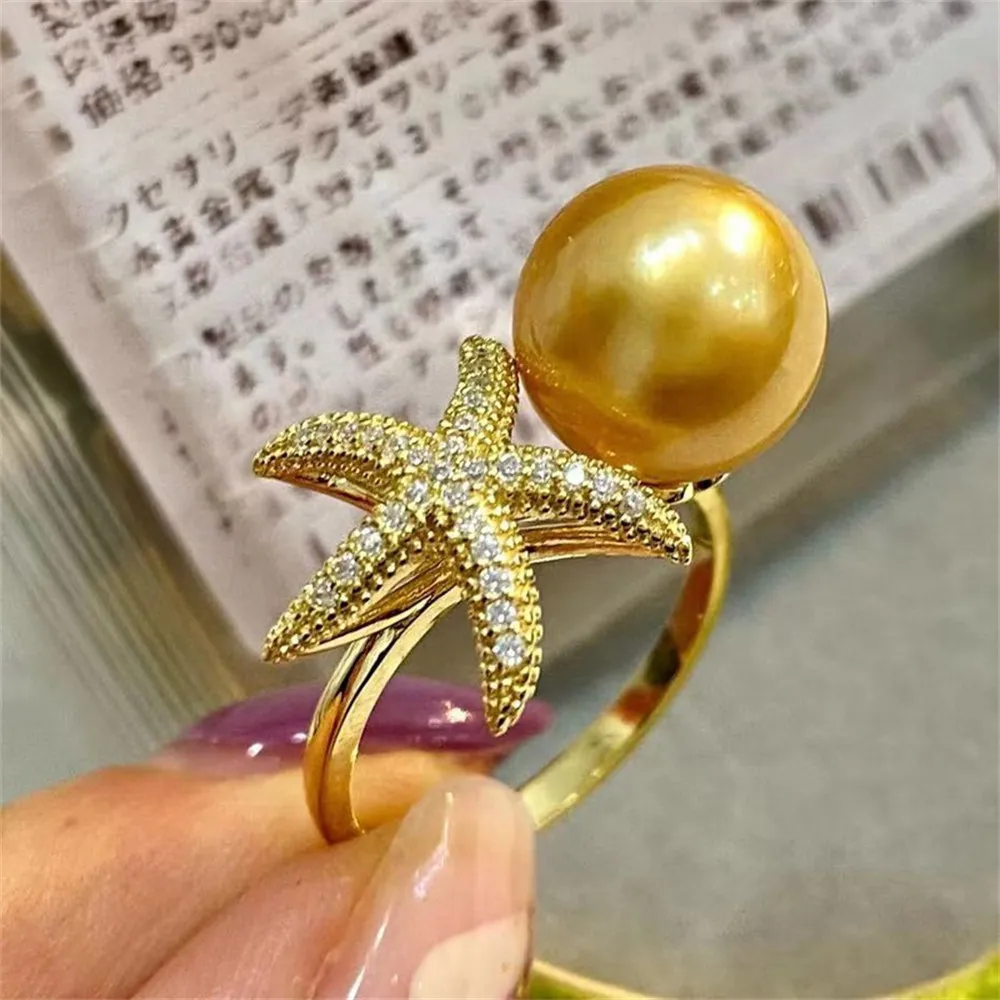 DIY Pearl Ring Accessories S925 Sterling Silver Ring Empty Holder Starfish Ring Silver Jewelry Set Fit 7-10mm Round Flat Beads