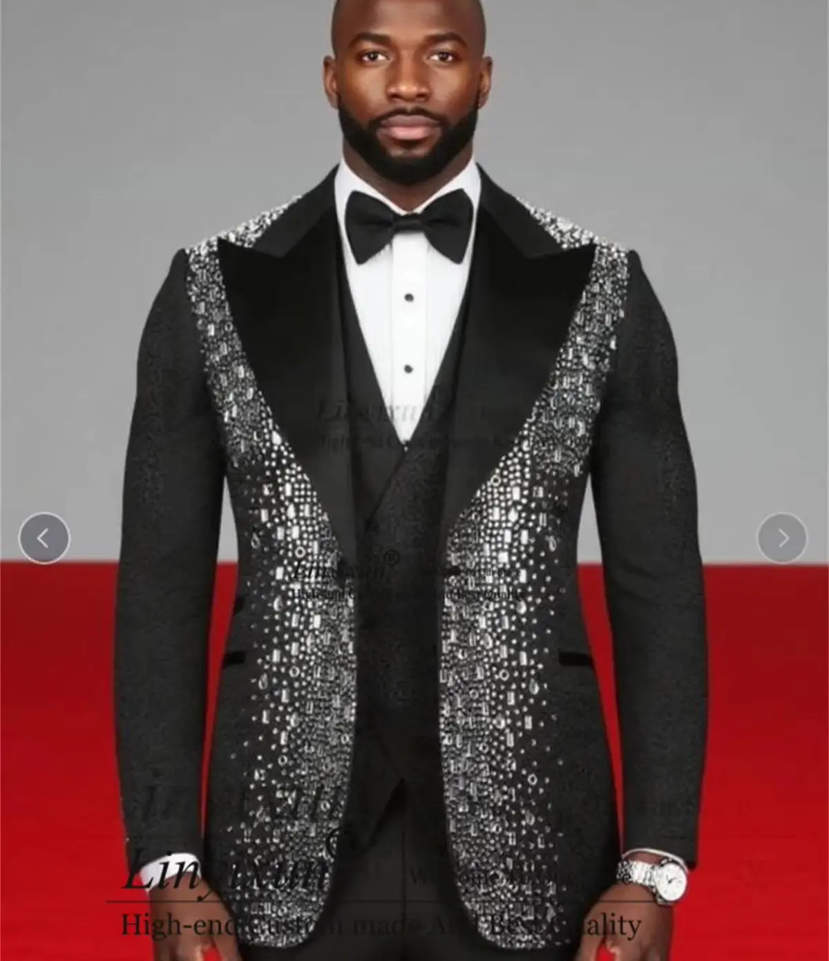 

Silver Embroidered Tuxedo Men Suit 3 Piece Set Wedding Party ropa hombre Customized Jacquard Beads Groom Party Male Prom Blazers