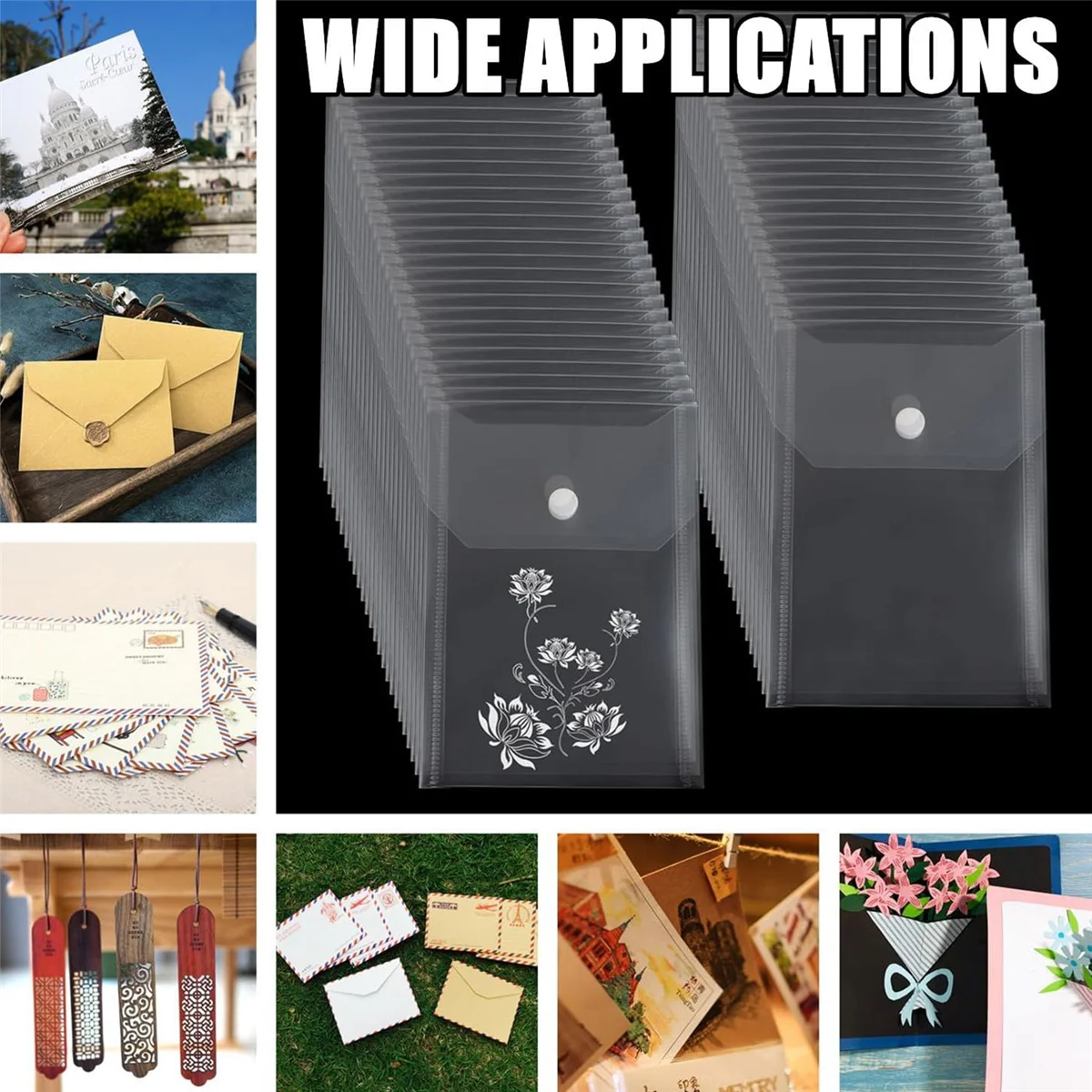 Populaire 50-pack stempel- en matrijzenopslag, transparant, 4,72 x 6,69 inch waterdichte matrijzenopslag enveloppen, hersluitbaar en herbruikbaar