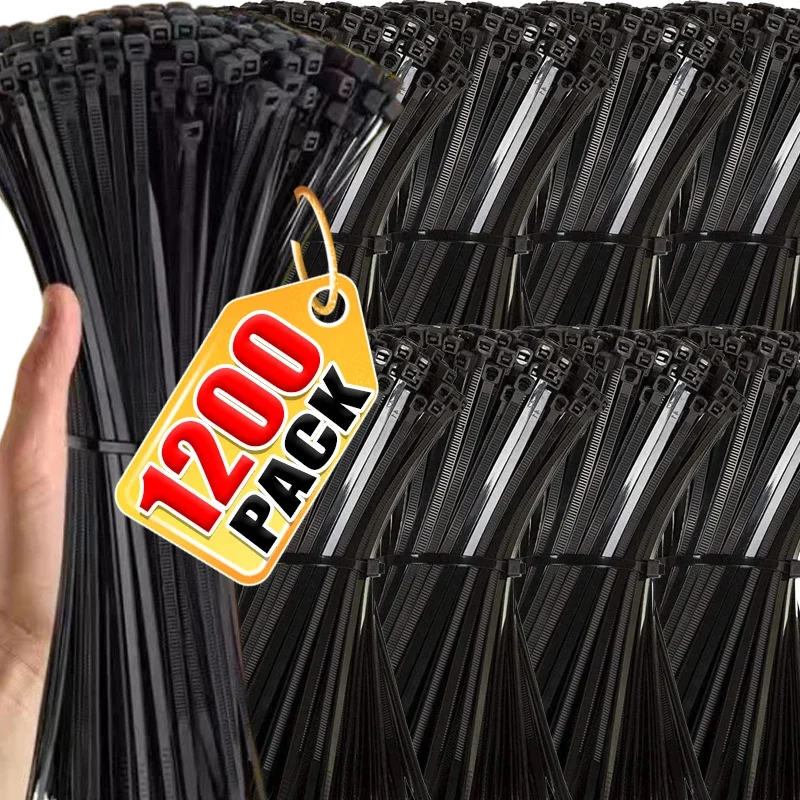 100-1200pcs Nylon Cable Ties Self-locking Adjustable Cord Tie Straps Fastening Loop Fixing Ring Home Workshop Wire Cable Ties