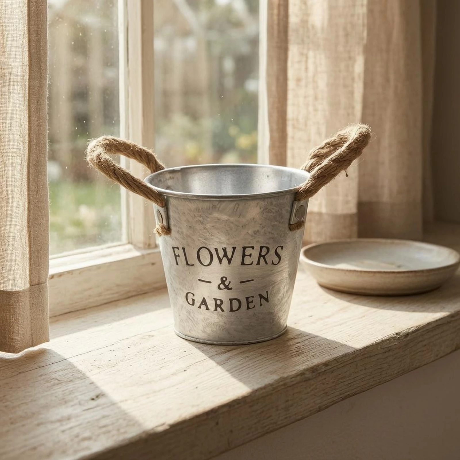 Galvanized Metal Pail Distressed Finish Rustic Metal Pail Galvanized Pail Tapered Farmhouse Style for Flowers, Planting
