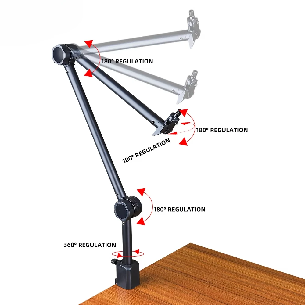 Microphone Stand Extendable Metal Suspension Scissor Arm Stand Phone Camera Fill Light Desktop Mic Clip Holder Tripod