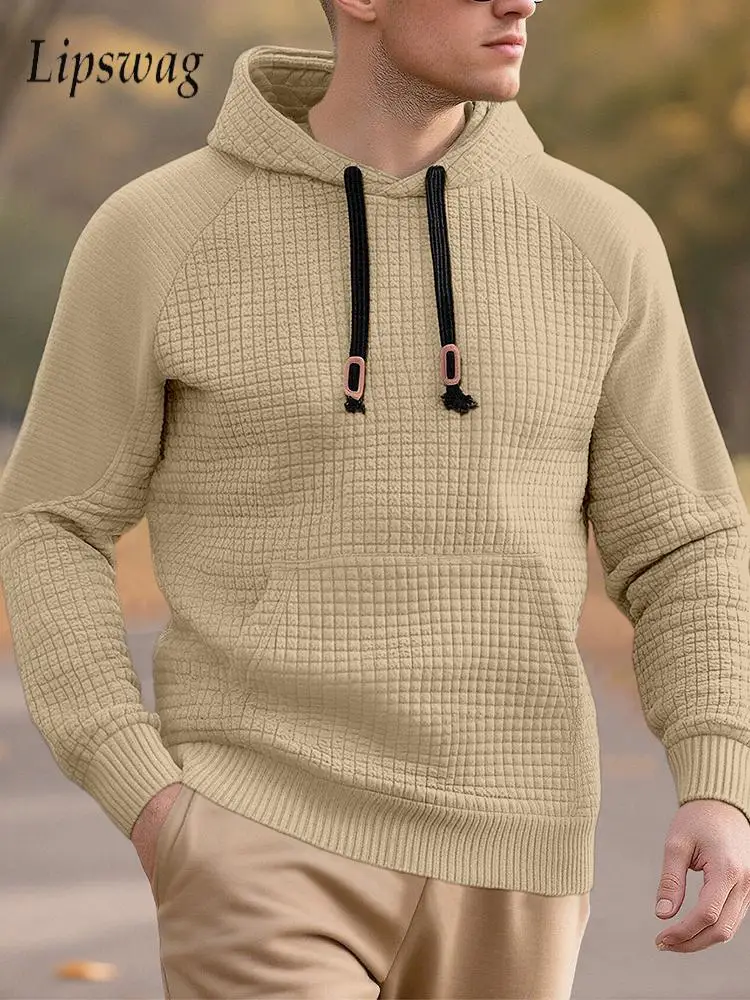 

Мужские повседневные худи на весну-осень 2026: спортивные, модные, с капюшоном, вафельным плетением и клетчатым узором, стильные, с лоскутным дизайном, приталенные