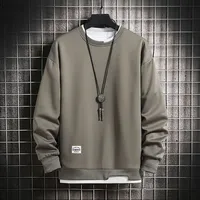 Mens Casual Sweatshirts Hoodie Men Fake Two Pieces Multi Color O-Neck Fashion Harajuku Style Male Sweatshirt 2023 New