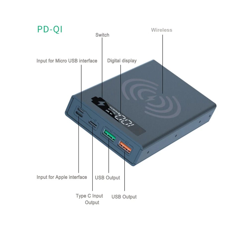 Scatola di ricarica della batteria portatile 5x18650 custodia esterna per banca di alimentazione 5V 3A Shell tipo C caricatore doppio USB per