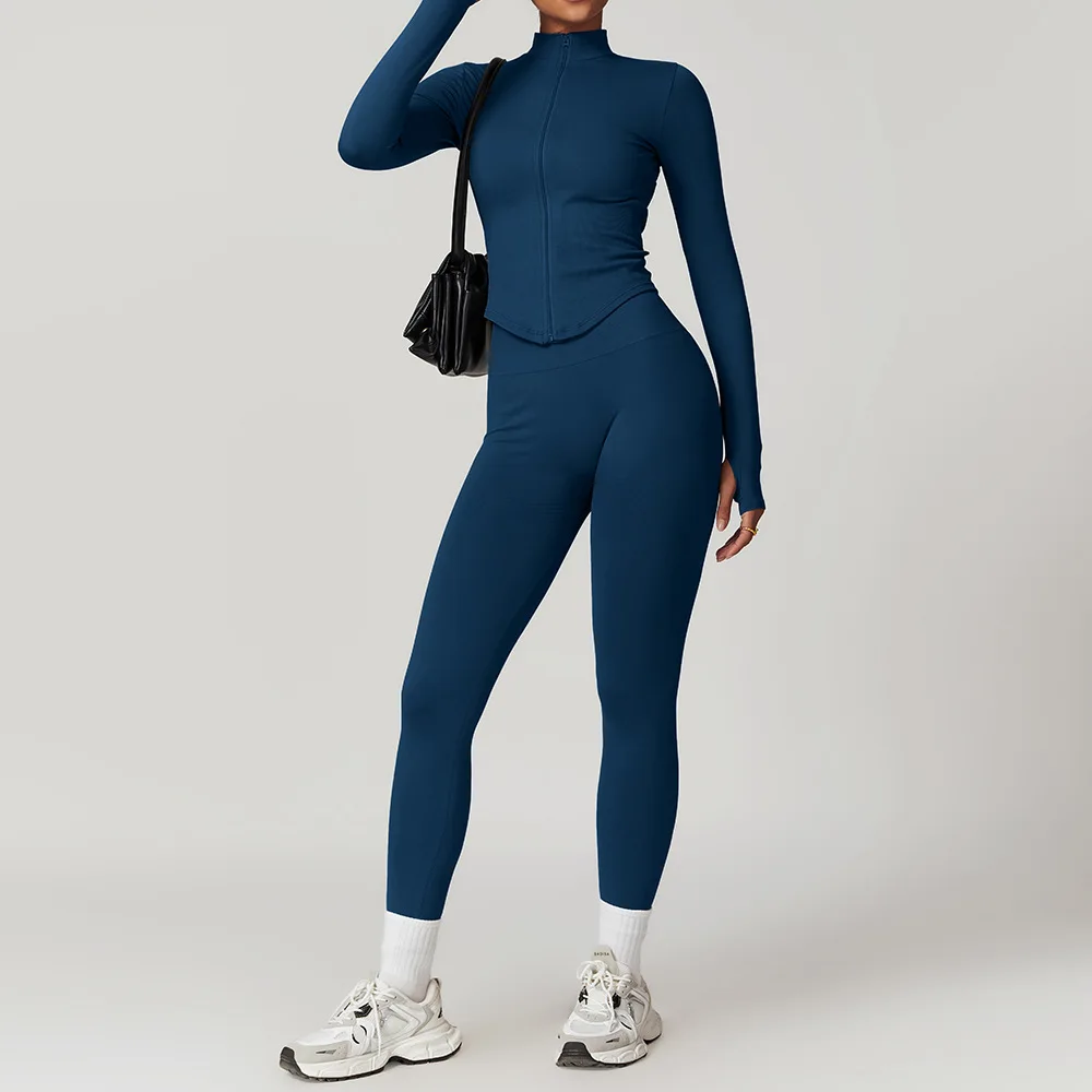 Custom LOGO women's seamless yoga sportswear threaded waist and hip fitness clothing two-piece set view 6
