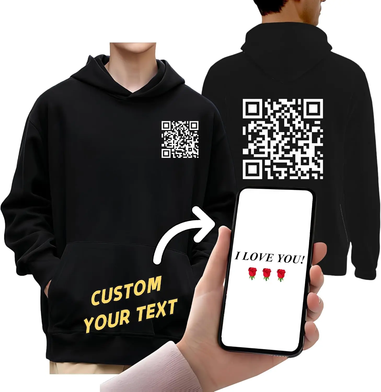 مخصص الأعمال رمز الاستجابة السريعة هوديي الوسائط الاجتماعية شخصية رمز الاستجابة السريعة ونص مخصص للجنسين لينة القطن مقنعين البلوز الساخن بيع #2