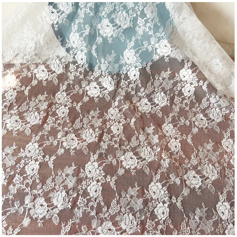Gestricktes Netz für Hochzeitskleider, weißer Blumen-Spitzenvorhang, Stoffaccessoires, RS4055, neu – Detail 13