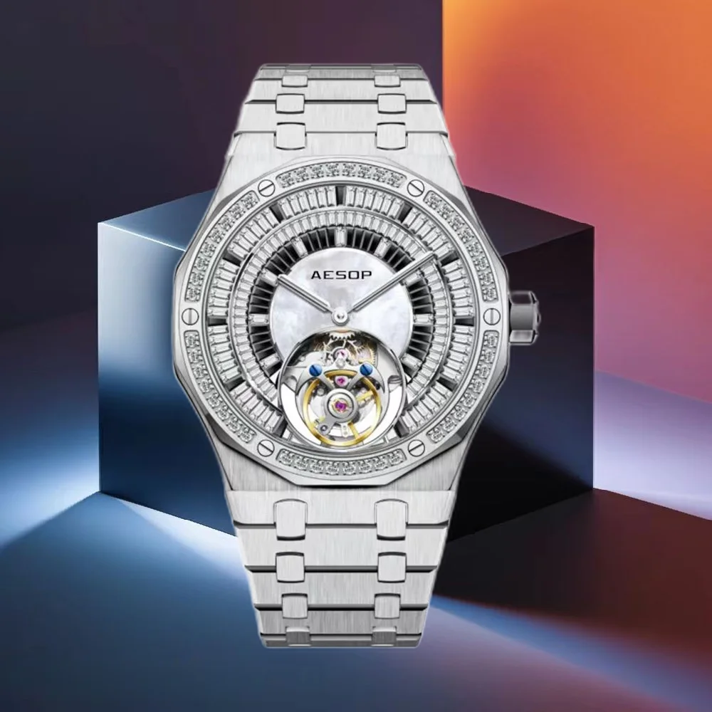 

New 7091 Aesop Genuine Watch For Men Multi-Function Tourbillon Moon Phase Brand Mechanical Men's Watches Luxury Sapphire Mirror