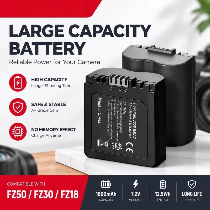 CGA-S006E for Panasonic DMC-FZ7 FZ8 FZ18 FZ28 DMW-BMA7 Digital Camera Battery Replacement