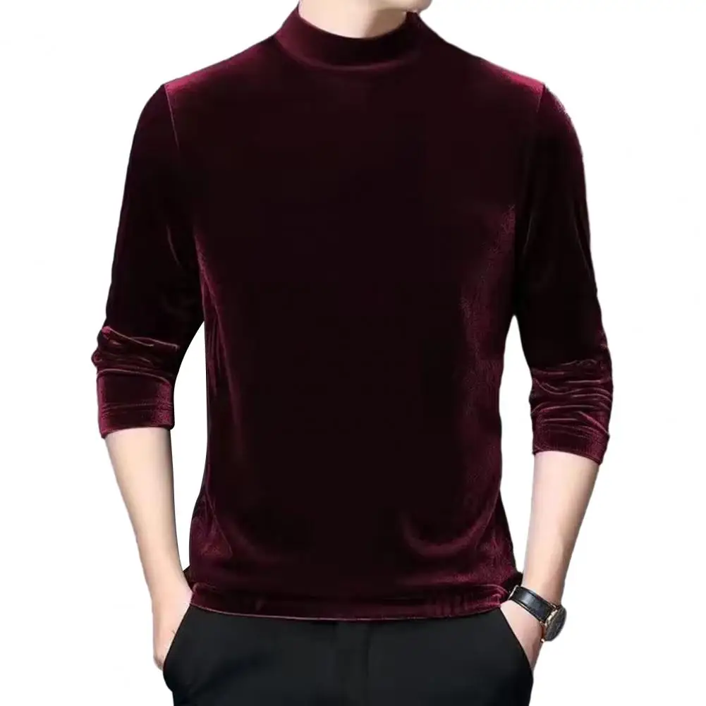 Men\'s Velvet Top Velvet Slim Fit T-shirt Men\'s Warm Long-sleeved Pullover Stretch Half Turtleneck Autumn Bottoming Shirt