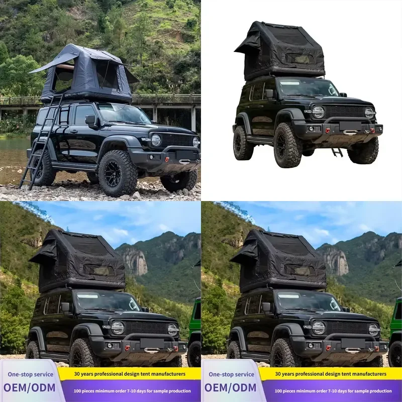 Durable Four Season Roof Top Tent Black Shell One Bedroom Waterproof Oxford Fabric PE Pipe Portable Quick Automatic Open