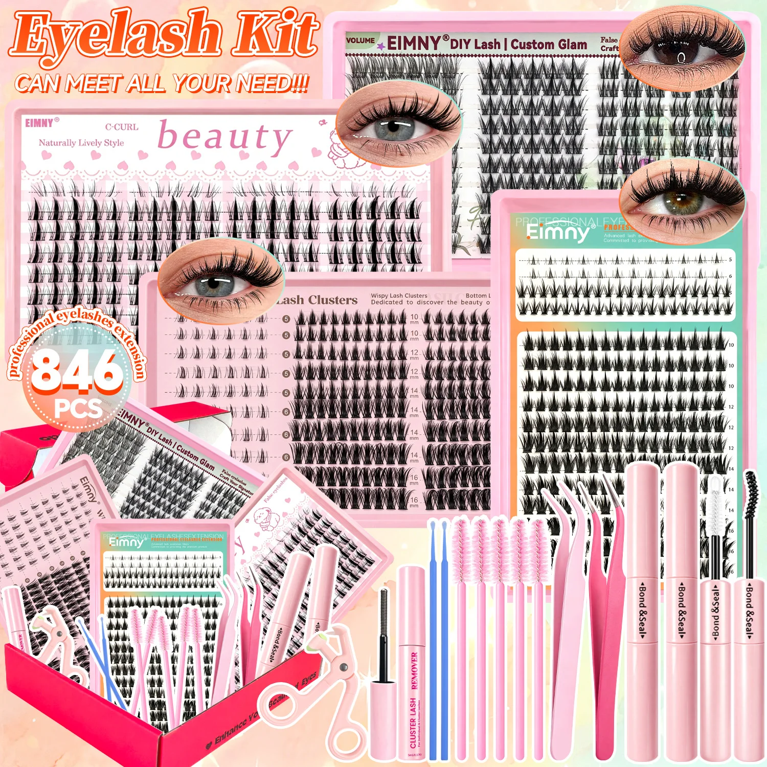 Manga Wimpern-Cluster-Set, Natürlich, 300 Stück, Wimpernverlängerungs-Kit, Wispy Fairy Fluffy Wimpern-Cluster, Anime Cosplay Wimpern
