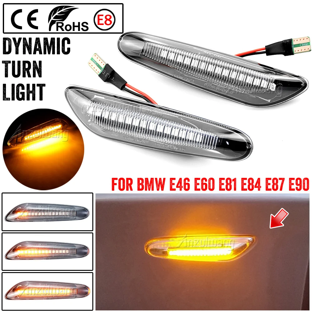 2pcs for BMW Led Dynamic Side Marker Turn Signal Light Sequential Blinker Light for E90 E91 E92 E93 E60 E87 E82 E46 Error Free